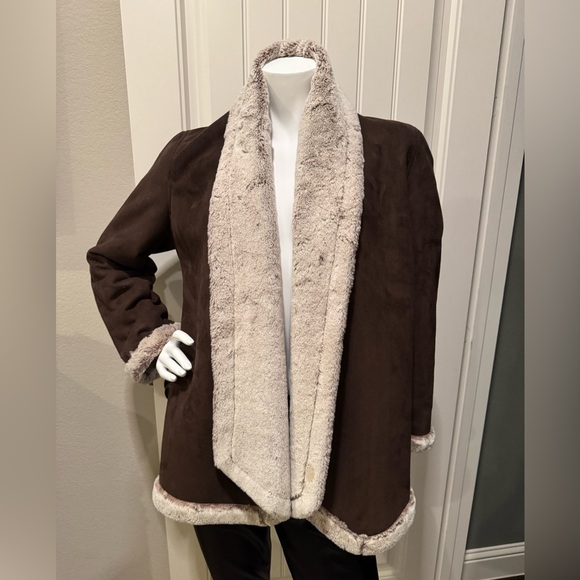 Kial Jackets & Blazers - Kial Brown Open Front Cozy Plush Jacket Suede-Look Soft Coat